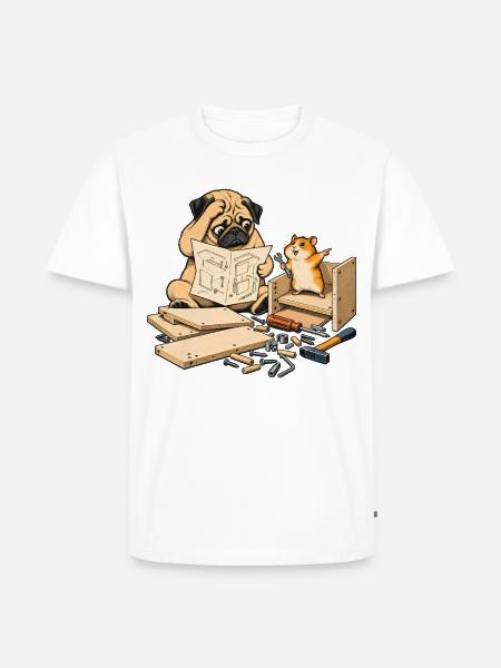 Mops & Hamster beim Heimwerken – Heimwerker - Männer Premium Bio T-Shirt - Weiß