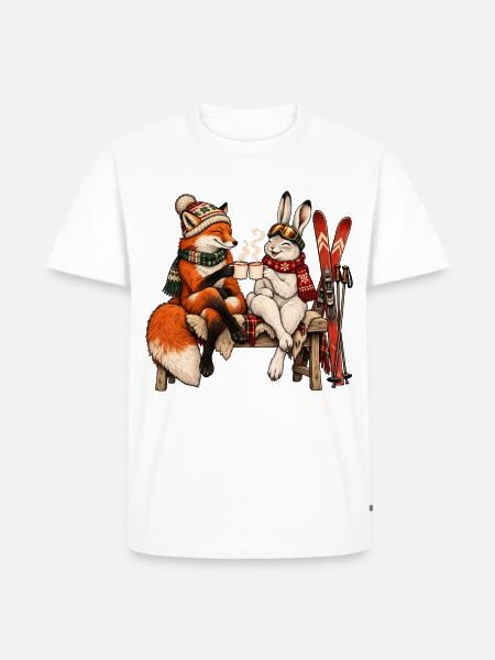 Rotfuchs & Schneehase beim Après-Ski - Männer Premium Bio T-Shirt - Weiß