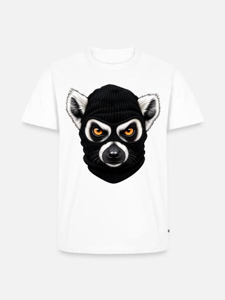Katta mit Sturmhaube – Frecher Lemur - Männer Premium Bio T-Shirt - Weiß