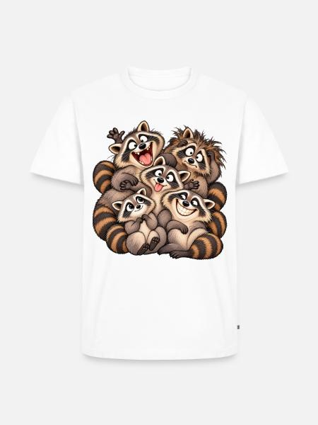 Fröhliche Waschbären-Familie - Männer Premium Bio T-Shirt - Weiß