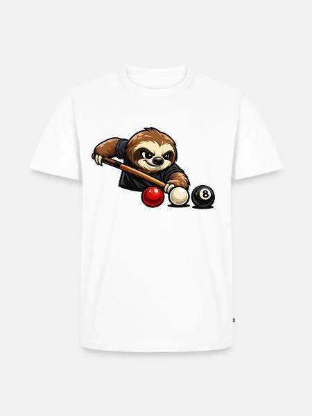 Faultier beim Billard – Entspanntes Spielmotiv - Männer Premium Bio T-Shirt - Weiß