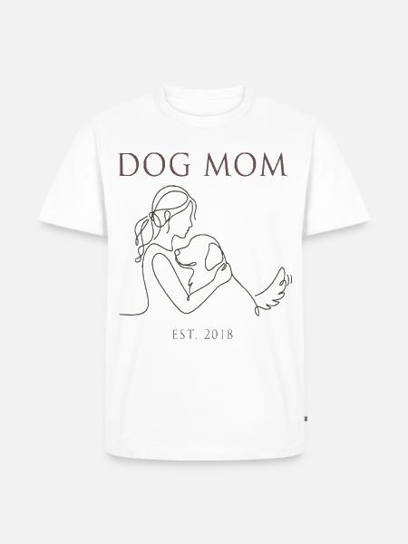 Hundemama Linienkunst mit Welpen - Männer Premium Bio T-Shirt - Weiß