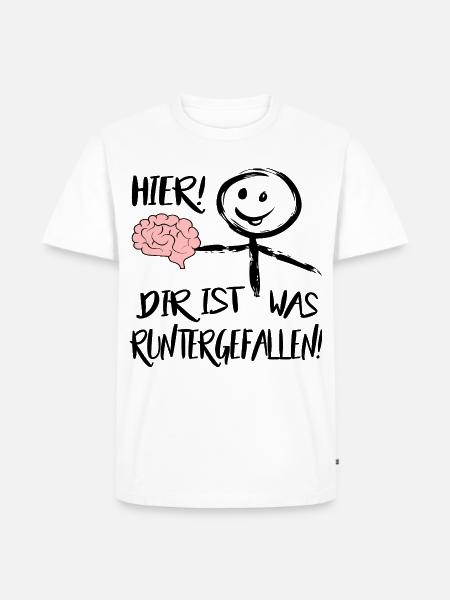 Gehirn Hier runtergefallen Männchen Sprüche - Männer Premium Bio T-Shirt - Weiß