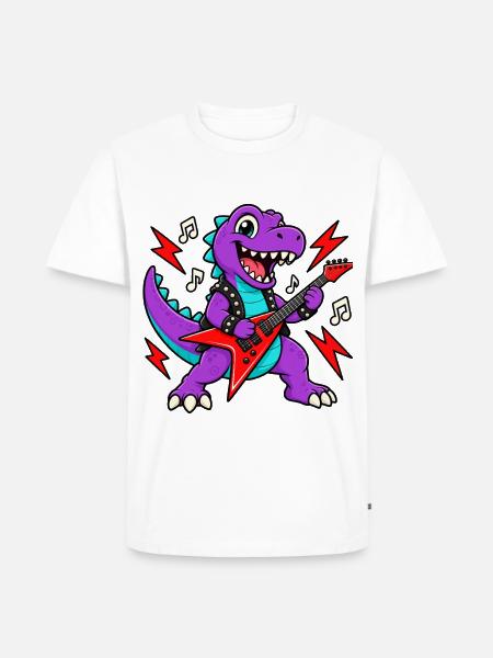 Dino Gitarrist - Männer Premium Bio T-Shirt - Weiß