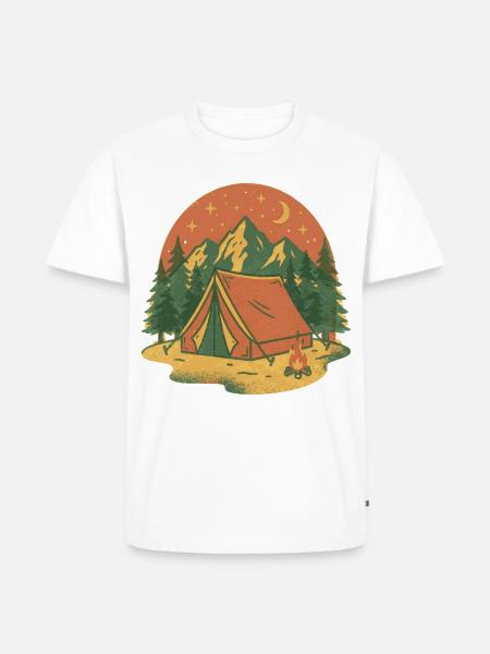 Abendlicht am Bergzelt im Wald - Männer Premium Bio T-Shirt - Weiß