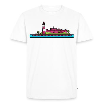 Plymouth City Skyline Smeaton's Tower Line Art - Men's Premium Organic T-Shirt - white - Front - Nico (187cm)