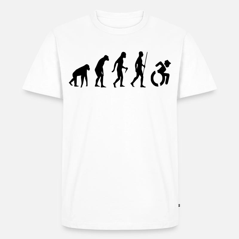 Evolution Rollstuhl. Die Rollstuhl-Evolution * - Männer Premium Bio T-Shirt - Weiß