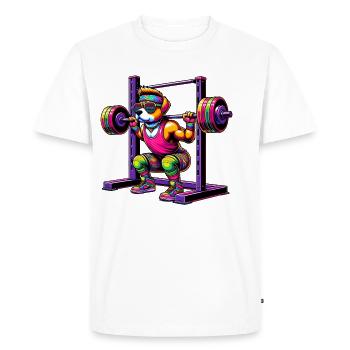 Chien arc-en-ciel fort accroupi dans la salle de sport - T-shirt Premium bio Homme - blanc - Devant - Nico (187cm)