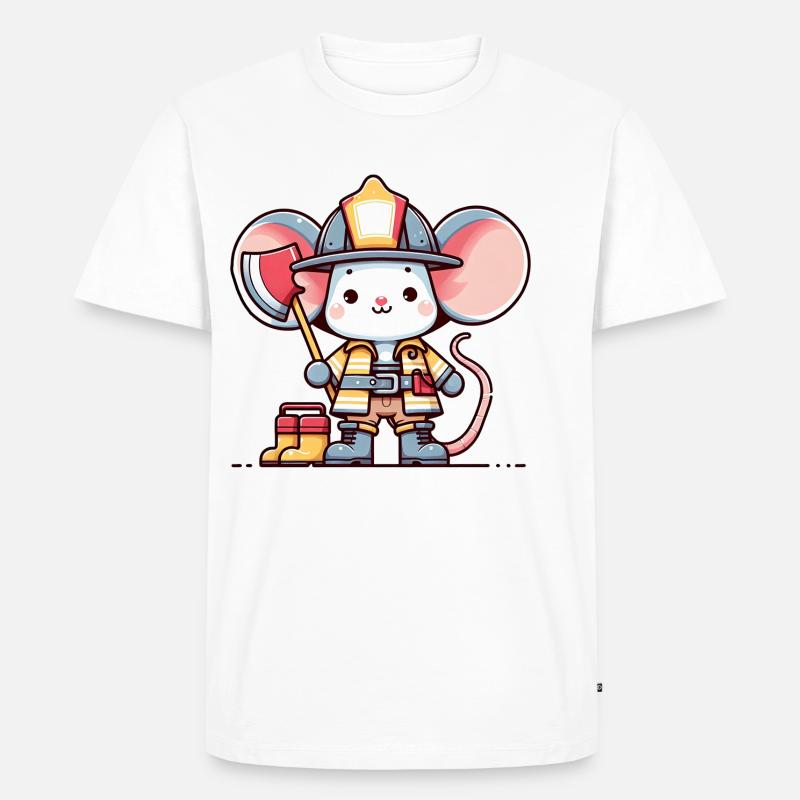 Cute Mouse Firefighter - Männer Premium Bio T-Shirt - Weiß