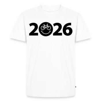 Tour à vélo 2026, VTT 2026, Vélo 2026 - T-shirt Premium bio Homme - blanc - Devant - Nico (187cm)