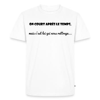 MESSAGE. CITATIONS. HUMOUR. CITATIONS DRÔLES - T-shirt Premium bio Homme - blanc - Devant - Nico (187cm)