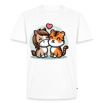 Câlin Cheval Et Tigre Amoureux - T-shirt Premium bio Homme - blanc - Devant - Nico (187cm)