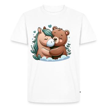 Câlin Cheval Et Ours Amoureux - T-shirt Premium bio Homme - blanc - Devant - Nico (187cm)