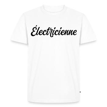Électricienne Pro Installation Câblage Électrique - T-shirt Premium bio Homme - blanc - Devant - Nico (187cm)