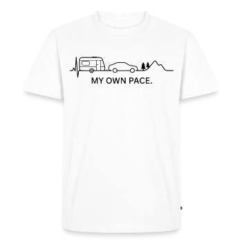 À MON PROPRE RYTHME. (Caravan - ECG - couleur personnalisable) - T-shirt Premium bio Homme - blanc - Devant - Nico (187cm)