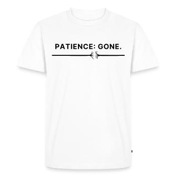 Patience: Gone – Typo Spruch Patience thread torn - Men's Premium Organic T-Shirt - white - Front - Nico (187cm)