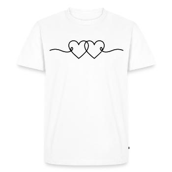 Double Cœur Minimaliste | Amour & Romance - T-shirt Premium bio Homme - blanc - Devant - Nico (187cm)