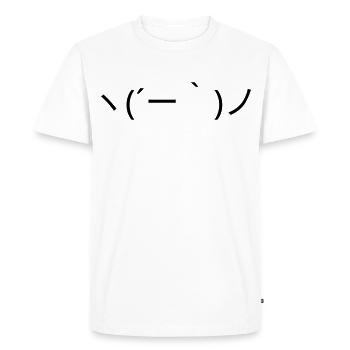 Émote Détendue ヽ( ́ー')ノ Kaomoji insouciant - T-shirt Premium bio Homme - blanc - Devant - Nico (187cm)
