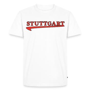 Lettrage Stuttgart avec trait de soulignement rouge - T-shirt Premium bio Homme - blanc - Devant - Nico (187cm)