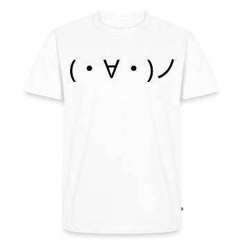 Émote (・∀・)ノ de la main Bonjour Kaomoji - T-shirt Premium bio Homme - blanc - Devant - Nico (187cm)