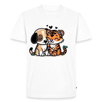 Cuddling Dog And Tiger In Love - Men's Premium Organic T-Shirt - white - Front - Nico (187cm)