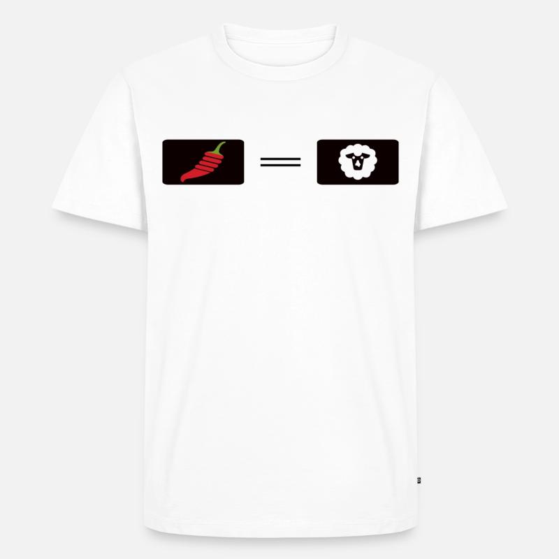 Feuriger Chili-Pfeffer mit Schaf-Design - Männer Premium Bio T-Shirt - Weiß