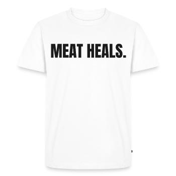 BŒUF CONSTRUIT | T-shirt Carnivore | Steak & Strength - T-shirt Premium bio Homme - blanc - Devant - Nico (187cm)