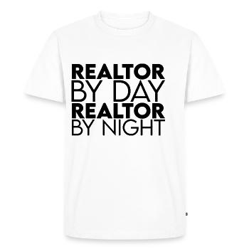 Agent immobilier le jour Agent immobilier la nuit - T-shirt Premium bio Homme - blanc - Devant - Nico (187cm)