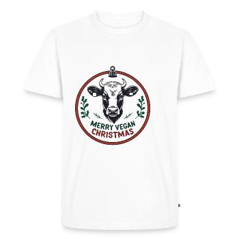 Vache dans la boule de Noël – Joyeux Noël végétalien - T-shirt Premium bio Homme - blanc - Devant - Nico (187cm)