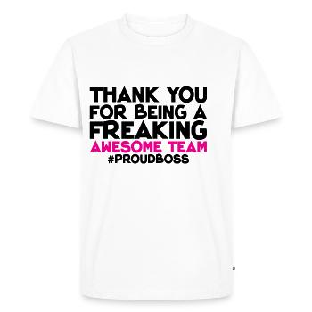 Merci d’être une équipe vraiment géniale 1 - T-shirt Premium bio Homme - blanc - Devant - Nico (187cm)