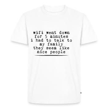 Le wifi est tombé en panne pendant 5 minutes 3 - T-shirt Premium bio Homme - blanc - Devant - Nico (187cm)