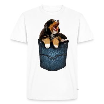 Bernese Mountain Dog puppy in breast pocket as a shirt - Men's Premium Organic T-Shirt - white - Front - Nico (187cm)