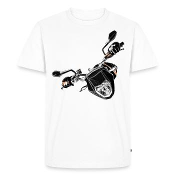 Motorbike in motion, in the curve, motorbike - Men's Premium Organic T-Shirt - white - Front - Nico (187cm)