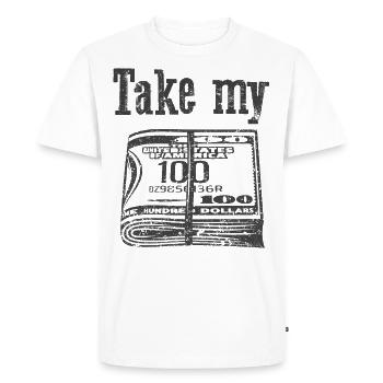 Prendre mon argent - T-shirt Premium bio Homme - blanc - Devant - Nico (187cm)