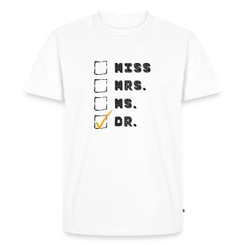 Mlle Mme | Doctorante Motif - T-shirt Premium bio Homme - blanc - Devant - Nico (187cm)