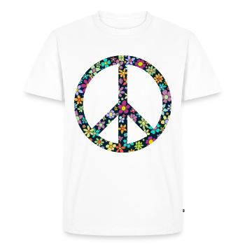Signe de paix, fleurs, années 70, hippie, paix, - T-shirt Premium bio Homme - blanc - Devant - Nico (187cm)