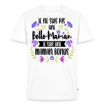 Je ne Suis pas Belle-Maman Je Suis une Maman Bonus - T-shirt Premium bio Homme - blanc - Devant - Nico (187cm)