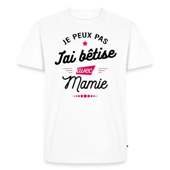 JE PEUX PAS J'AI BÊTISE AVEC MAMIE - T-shirt Premium bio Homme - blanc - Devant - Nico (187cm)