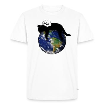 Black cat sleeping on planet earth - Men's Premium Organic T-Shirt - white - Front - Nico (187cm)