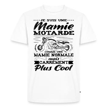Mamie Motarde Humour Mamou Grand-Mère Motocyclette - T-shirt Premium bio Homme - blanc - Devant - Nico (187cm)