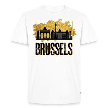 Brussels Bruxelles Belgique Ville Skyline Gold - T-shirt Premium bio Homme - blanc - Devant - Nico (187cm)