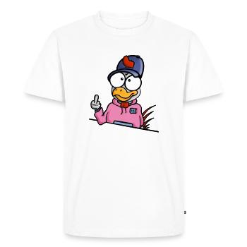 Poulet montre le majeur - T-shirt Premium bio Homme - blanc - Devant - Nico (187cm)