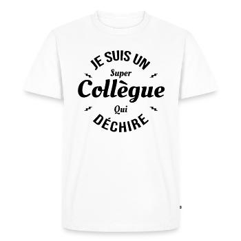 COLLÈGUE QUI DÉCHIRE - T-shirt Premium bio Homme - blanc - Devant - Nico (187cm)