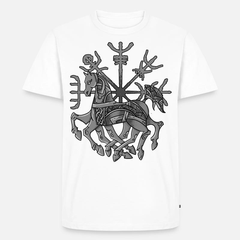 Wikinger Odin Pferd Sleipnir mit Kompass Vegvisir - Männer Premium Bio T-Shirt - Weiß