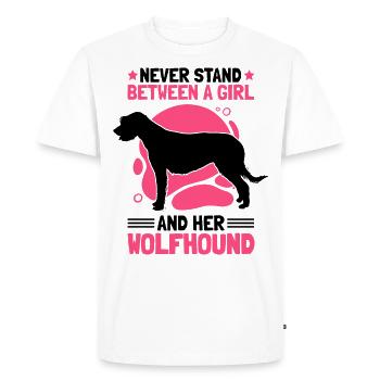 Fille avec chien-loup irlandais Lévrier Renard - T-shirt Premium bio Homme - blanc - Devant - Nico (187cm)