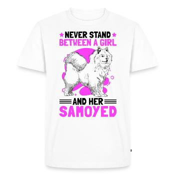 Girl with Samoyed sled dog owner - Men's Premium Organic T-Shirt - white - Front - Nico (187cm)