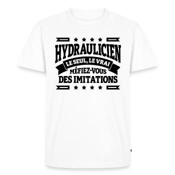 HYDRAULICIEN LE SEUL LE VRAI - T-shirt Premium bio Homme - blanc - Devant - Nico (187cm)