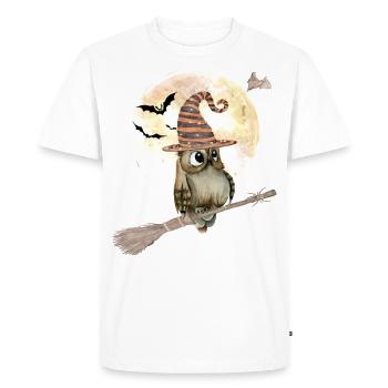 Halloween Witch Owl with Witch Hat Full Moon - Men's Premium Organic T-Shirt - white - Front - Nico (187cm)