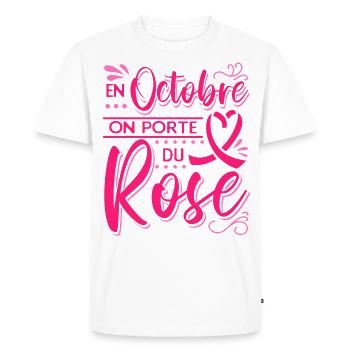 Octobre Ruban Rose Cancer du Sein Sensibilisation - T-shirt Premium bio Homme - blanc - Devant - Nico (187cm)