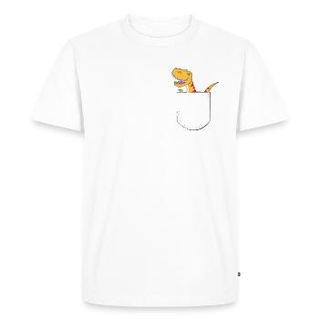 T-Rex in der Brusttasche - Dino in der Tasche - Männer Premium Bio T-Shirt - Weiß - Vorne - Nico (187cm)